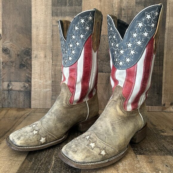 JB Dillon JBR2009 Square Toe Flag Suede Western Cowboy Boots Mens 11 EE - Picture 1 of 12